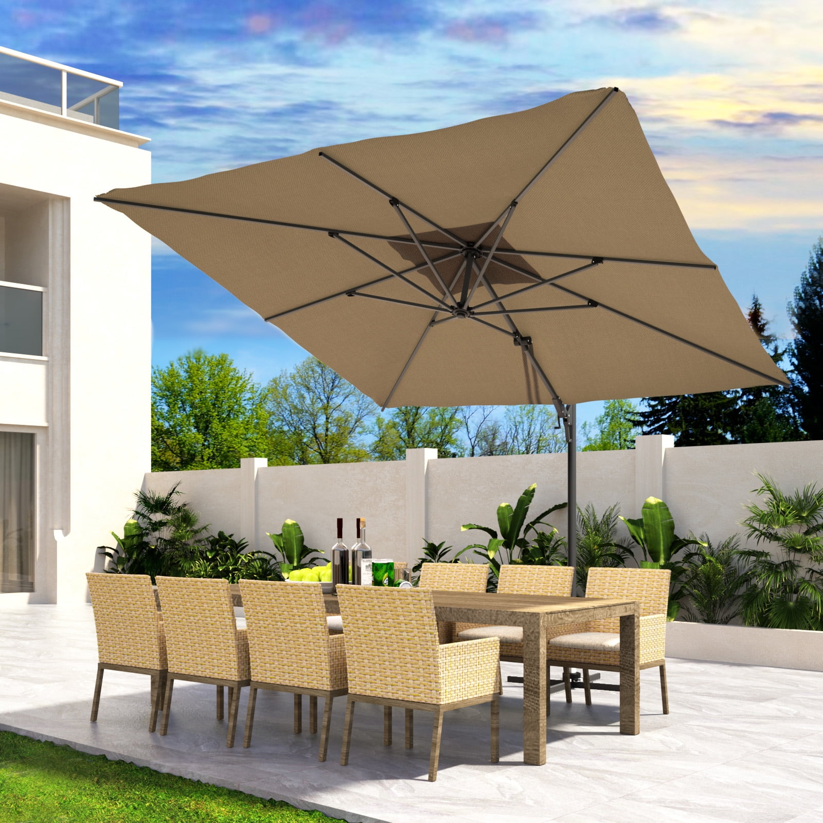 COSIEST 10FT Khaki Double Top Cantilever Outdoor Umbrellas, Large Square Windproof Patio Umbrella for Garden, Deck, Pool