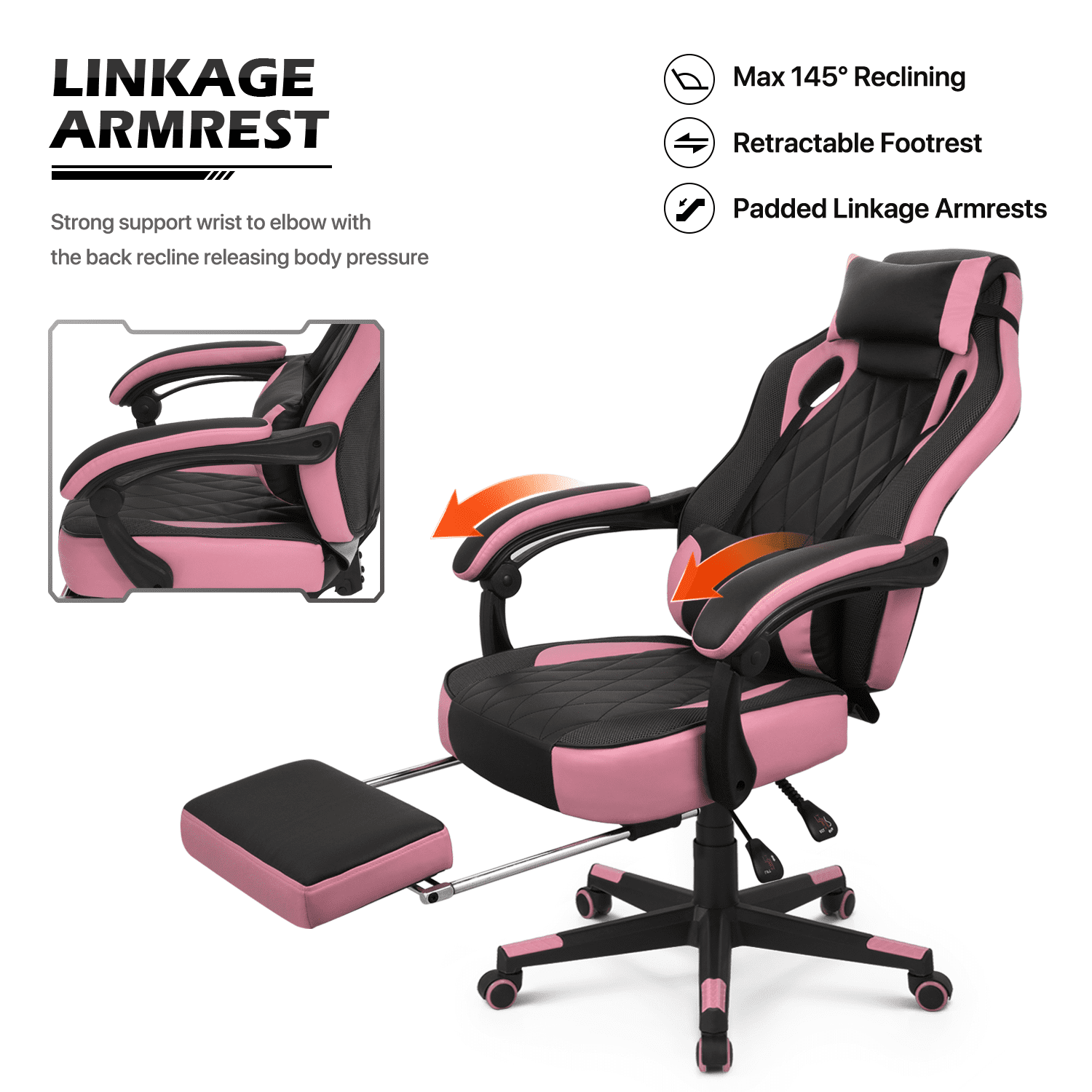 MoNiBloom Video Gaming Chair with Massage, Racing Gaming Chair with  Bluetooth Speakers, Computer Chair with Adjustable Backrest and Footrest,  Red 