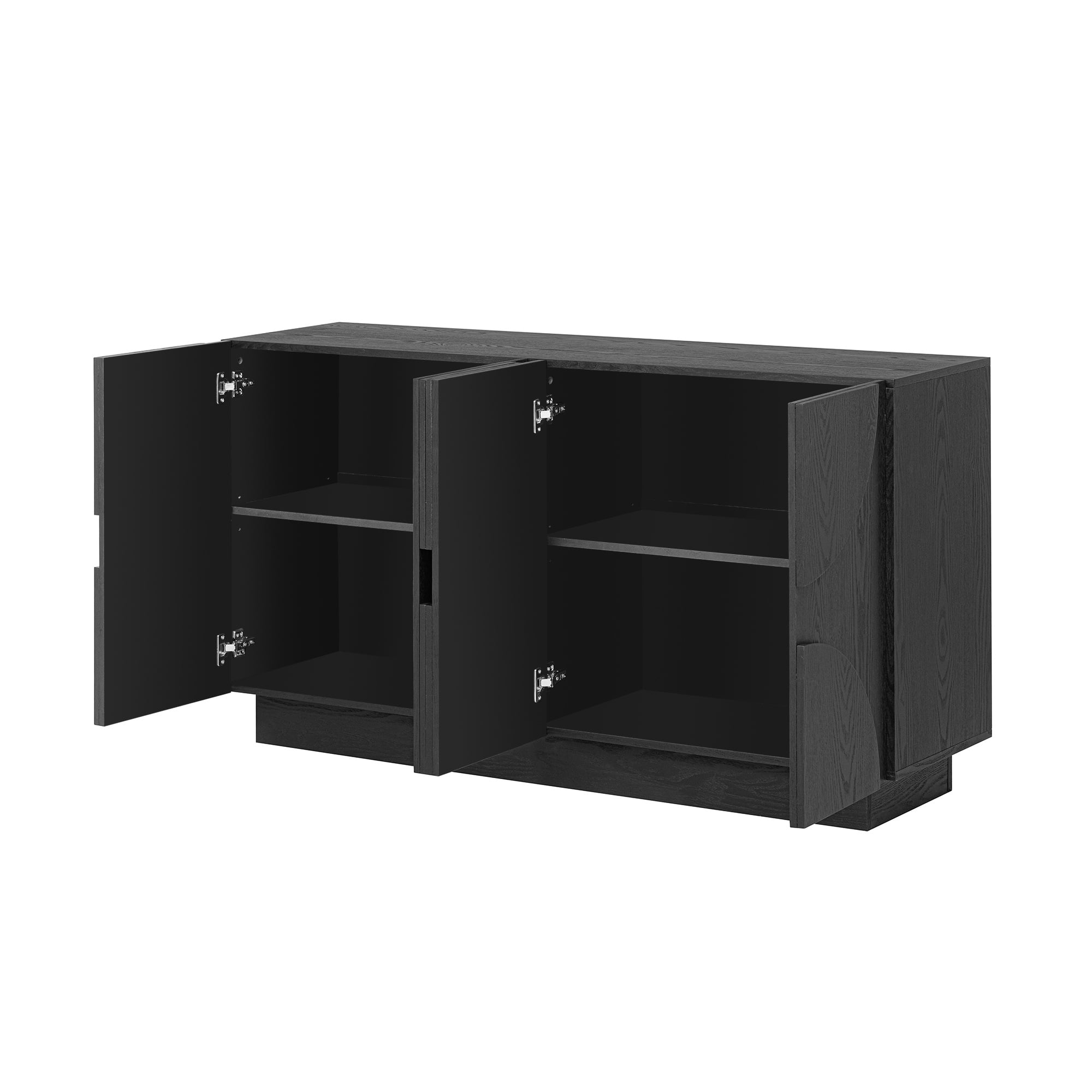 PORKISS Sideboard Buffet Cabinet with Storage, Modern Coffee Bar Credenza with 4 Semi-Circular Doors, Wood Entryway Cabinet with 3-Level Adjustable Shelves for Dining Room, Kitchen, Black