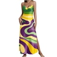 thumbnail image 2 of PNTUTB Carnival Women's Fashion Printed V Neck Sleeveless Strapless Loose Comfort Casual Split Hem Long Dress, 2 of 6