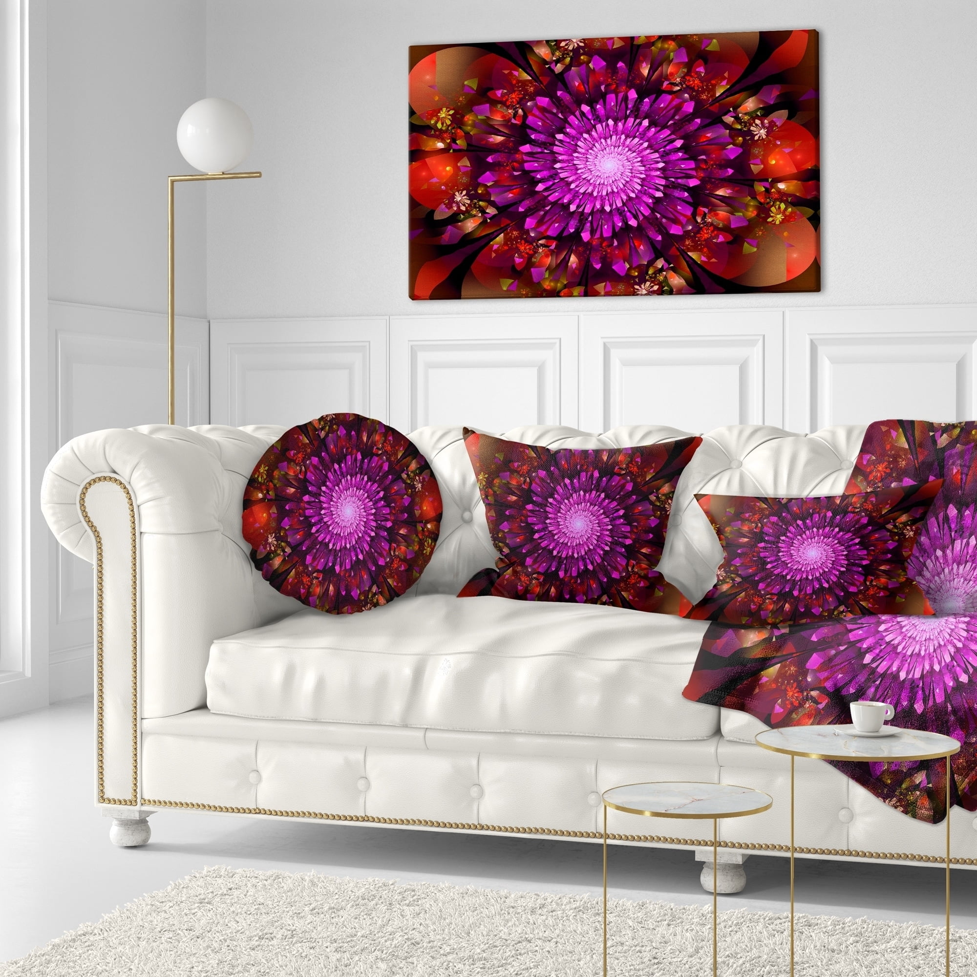 Designart Purple Glowing Crystals In Space - Floral Throw Pillow - 18x18