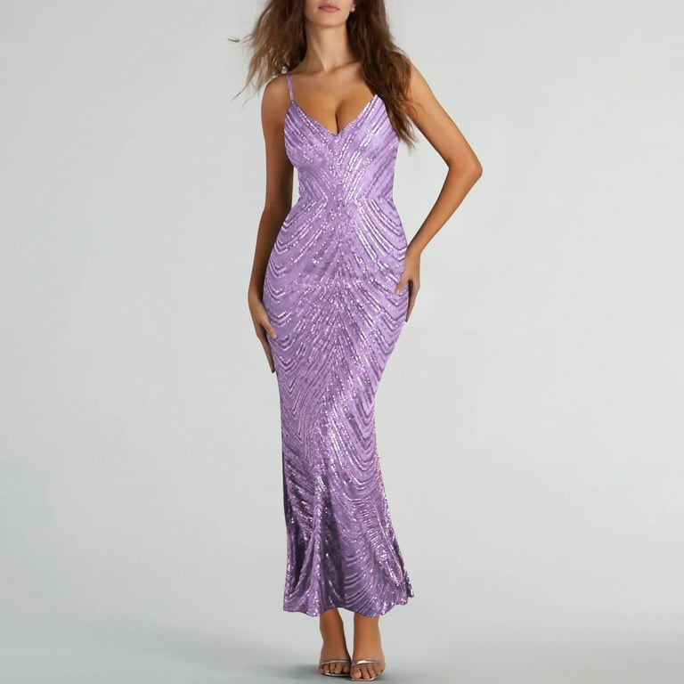 purple glitter formal dress Embroidered Sheer-Back Long Glitter Formal Dress