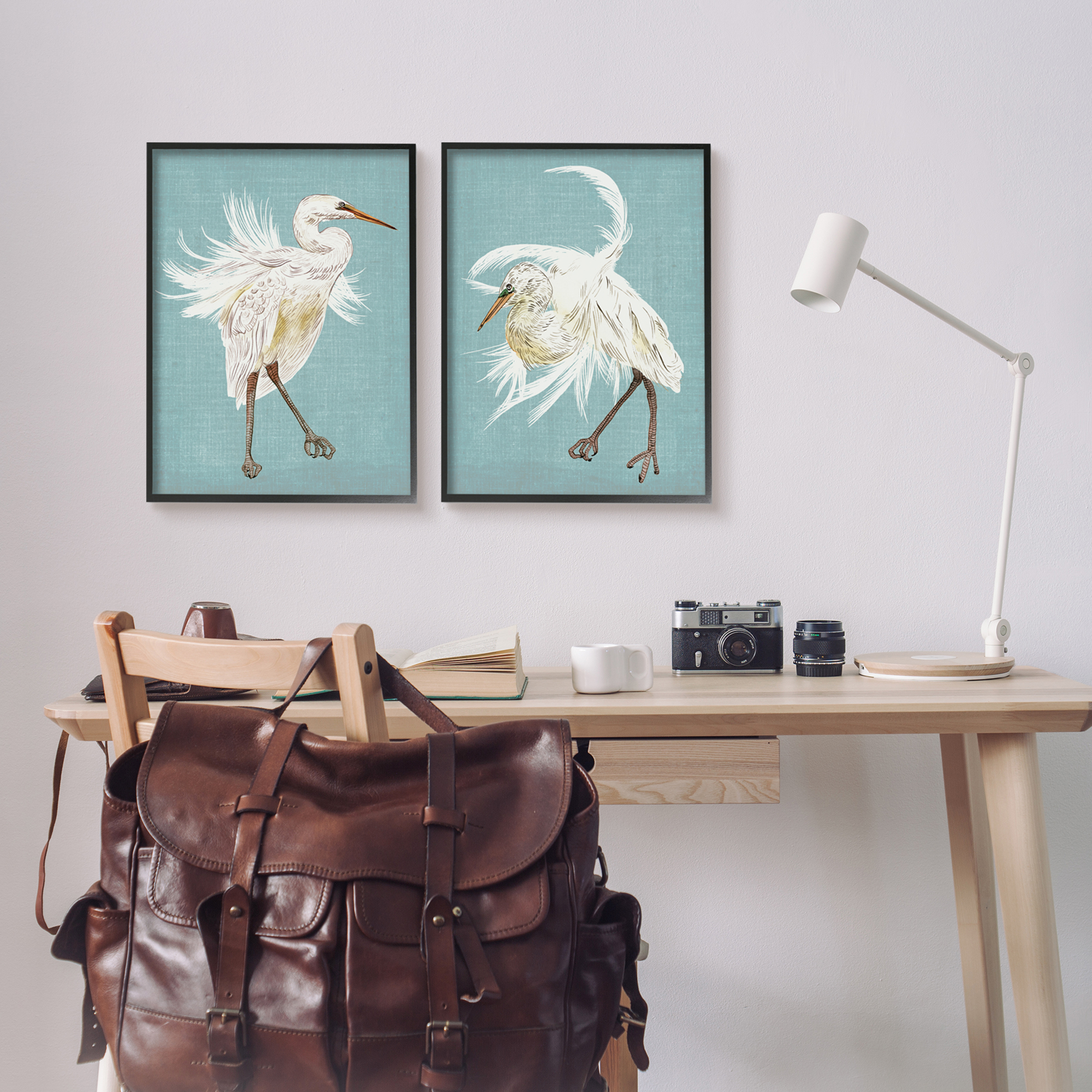 Stupell Industries Dancing Heron Birds White Feathers over Blue, 16 x 20,Design by Melissa Wang