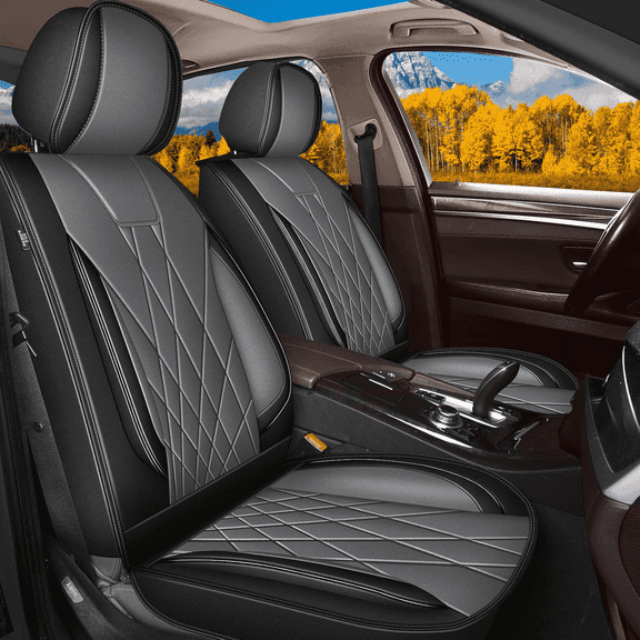 DIKSOAKR 2 Front Car Seat Covers Fit for Nissan Murano 2011-2024 Faux Leather Front Seat Cushion with Airbag Compatible Automotive Interior Accessories (Black&Gray)