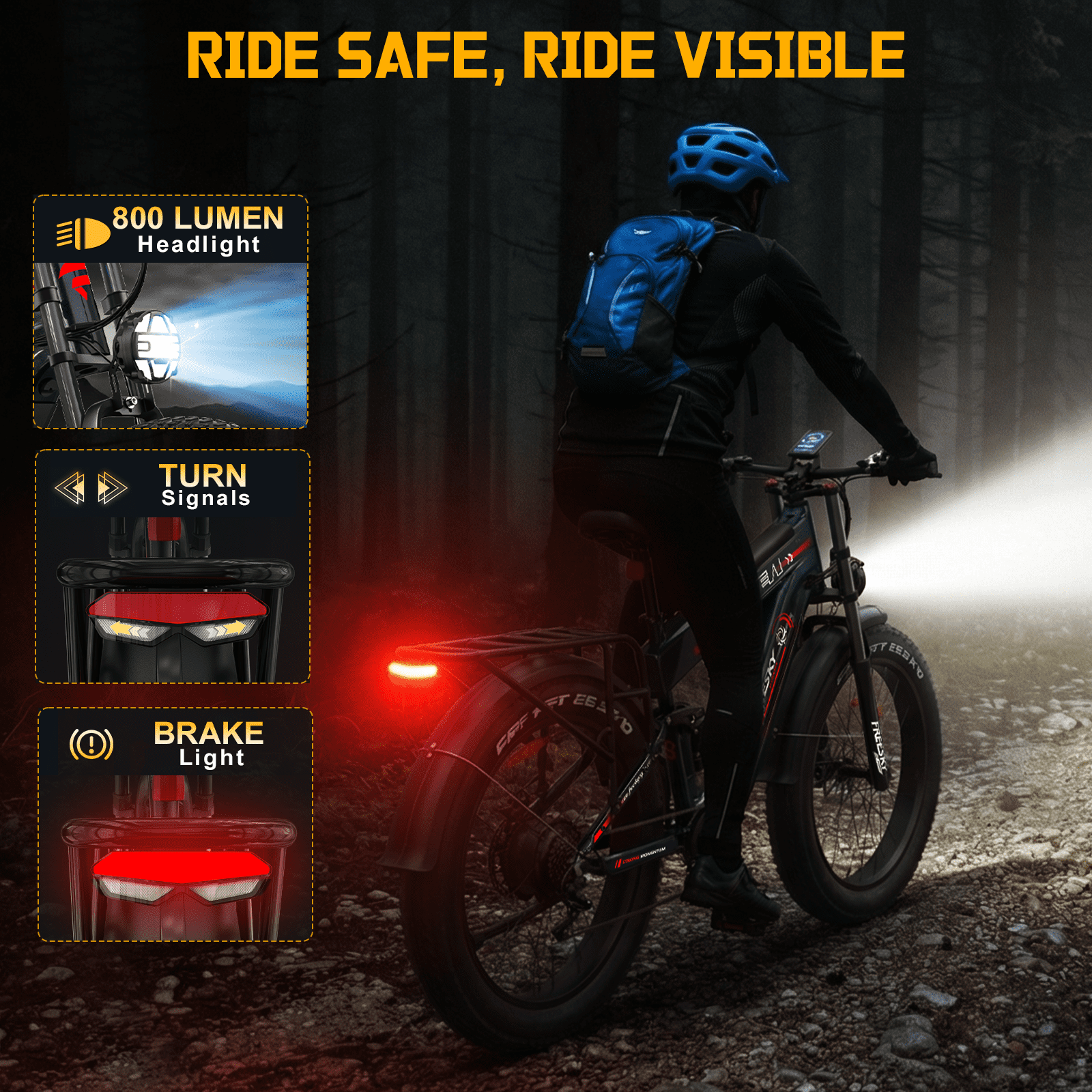 FREESKY Dual Battery Electric Bike for Adults, 48V 45AH 200 Miles Long Range E Bike, 4000W Motor 40MPH+, 26" Fat Tire Fast Mountain EBike, Full Suspension & Hydraulic Brakes, UL 2849 Certified by TÜV