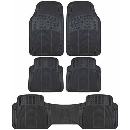 BDK 3 Row Car Floor Mats for SUV and Van, Heavy Duty Rubber Mats and Liner, Black Beige
