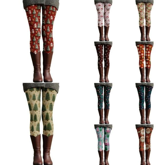 Gyexs Womens Christmas Leggings Lined Tights Soft Stretchable Pajamas Pants High Waisted Funny Legging Winter Clothing #09 Pink & Size XXL