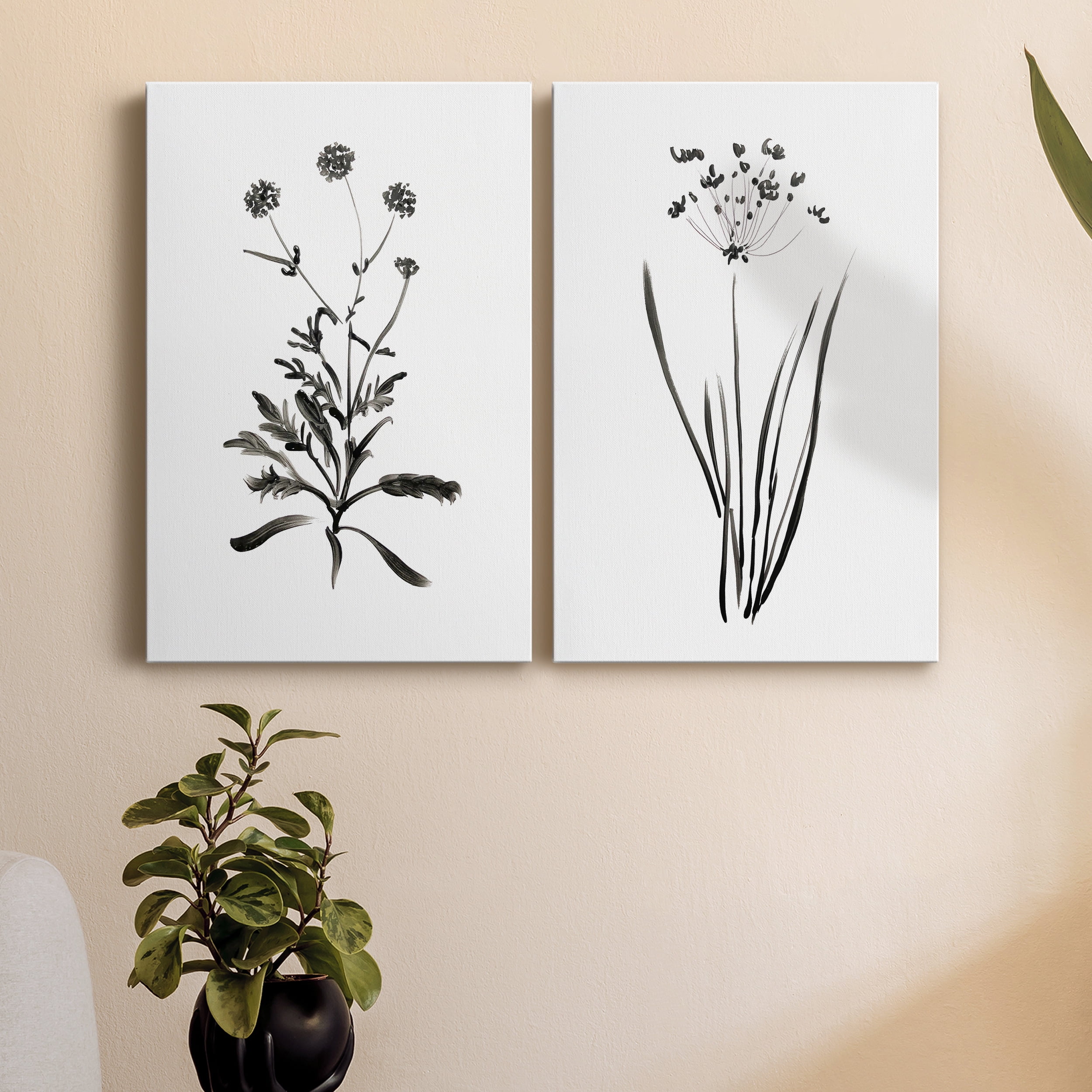 Inky Botanical I Premium Gallery Wrapped Canvas - Ready to Hang - Set of 2 - 40 x 60 Each