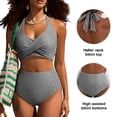thumbnail image 5 of Eytino Swimsuits for Women High Waisted 2 Piece Bikini Set Striped Vintage Halter Bathing Suit with Patch Pocket, Black, 2XL, 5 of 6