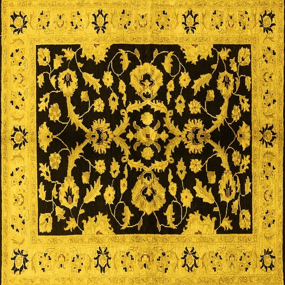 Ahgly Company Indoor Square Oriental Yellow Traditional Area Rugs, 5' Square