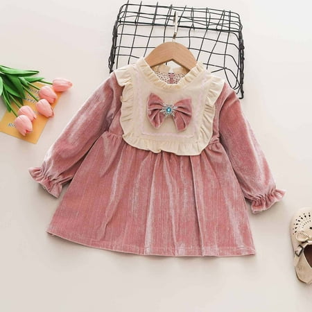 

FZM Christmas Toddler Girls Winter Long Sleeve Bowknot Ruffle Dress Princess Dress