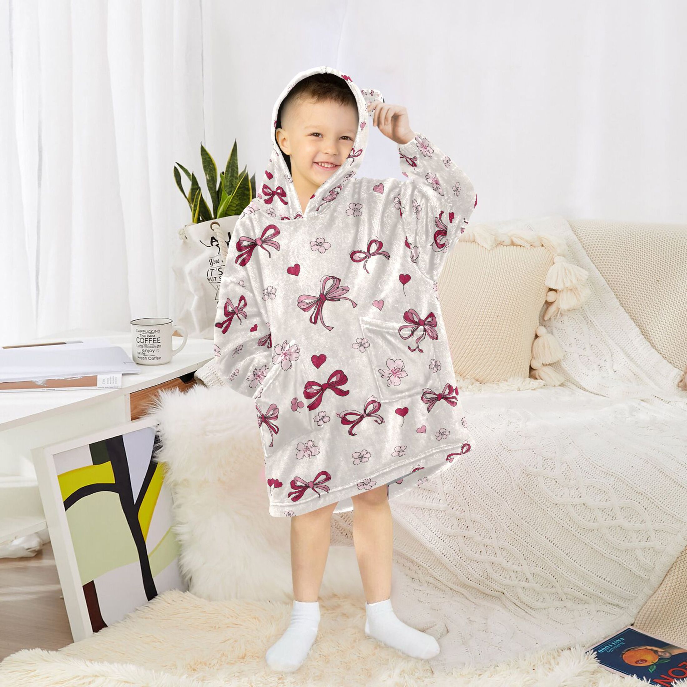 joogoo Blanket Hoodie for Art Bows Hearts Oversize Sweatshirt 3-14 YR L