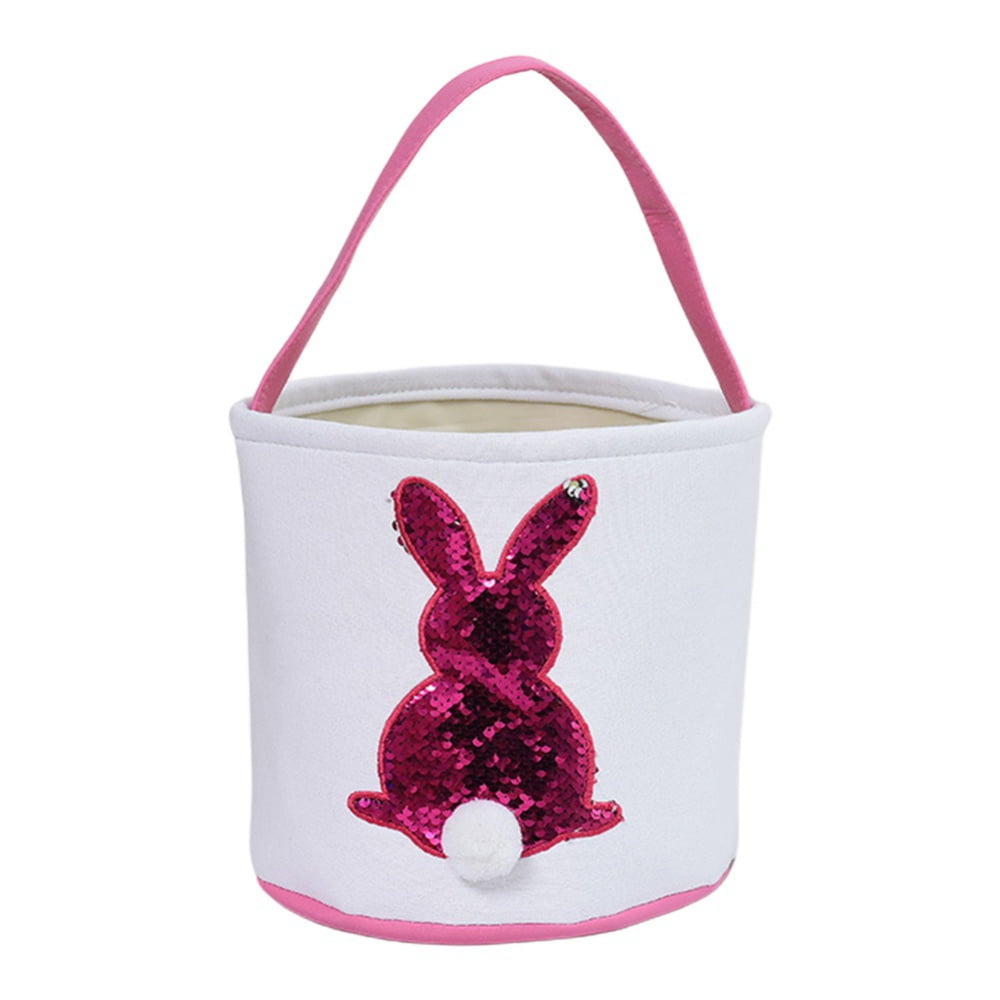 Easter Bunny Basket Bags,Sequins Rabbit Handbag with Fluffy Tail with