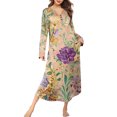 thumbnail image 2 of Women's Nightgown Sleep Dress Long Loungewear V-Neck Henley Nightdress with Pocket Floral Print for Spring Fall,Purple,XL, 2 of 8