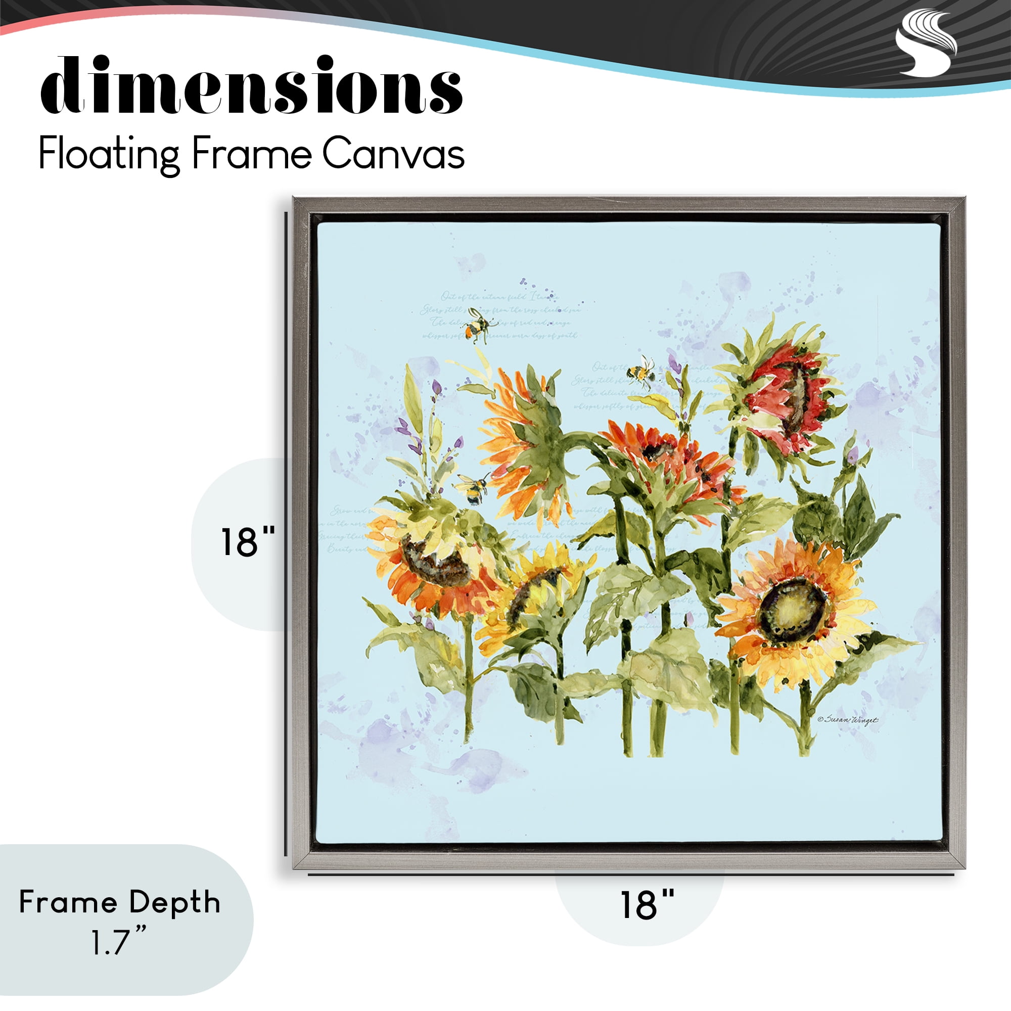 Stupell Industries Sunflowers & Bee on Blue Gray Framed Floater Canvas Wall Art, design by Susan Winget