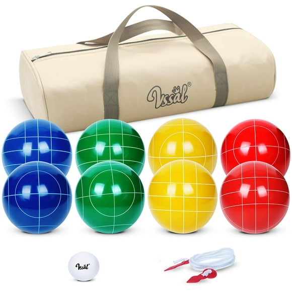 VSSAL Premium Pro 100mm Bocce Ball Set Regulation Size and Weight with 8 Resin Balls, Pallino, carrying Bag, Measuring Rope, gift for Family Backyard Lawn Yard Beach games (Multi colors, 2-8