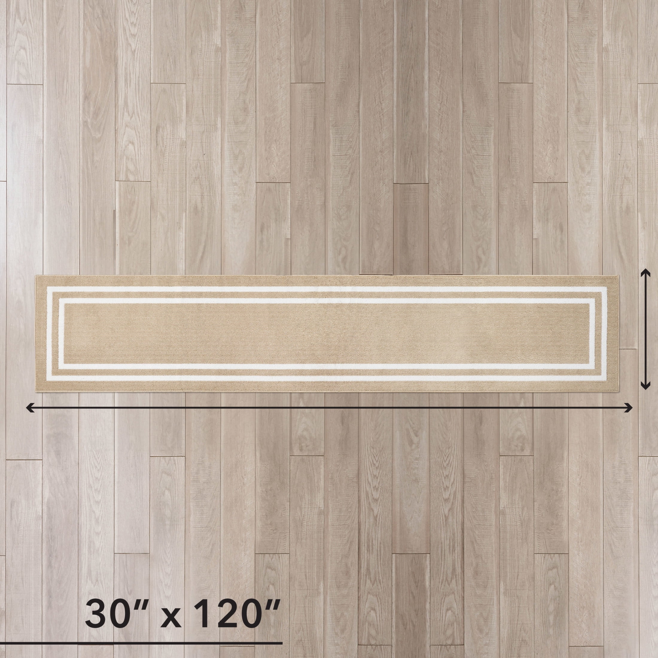 Washable Skid-Resistant Runner Rug, Border, Beige and White, 30 " x 120"
