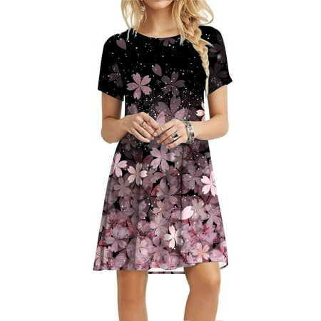 

Summer Dresses For Women 2022 Casual Plain Loose Floral Print Short Sleeve Dress
