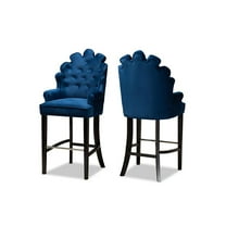 Baxton Studio Chloe Navy Blue and Dark Brown Finished Wood 2-Piece Bar Stool Set