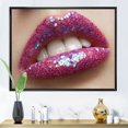 thumbnail image 2 of Designart 'Girl Lips Pink Lipstick and Sequins' Modern Framed Canvas Wall Art Print, 2 of 5