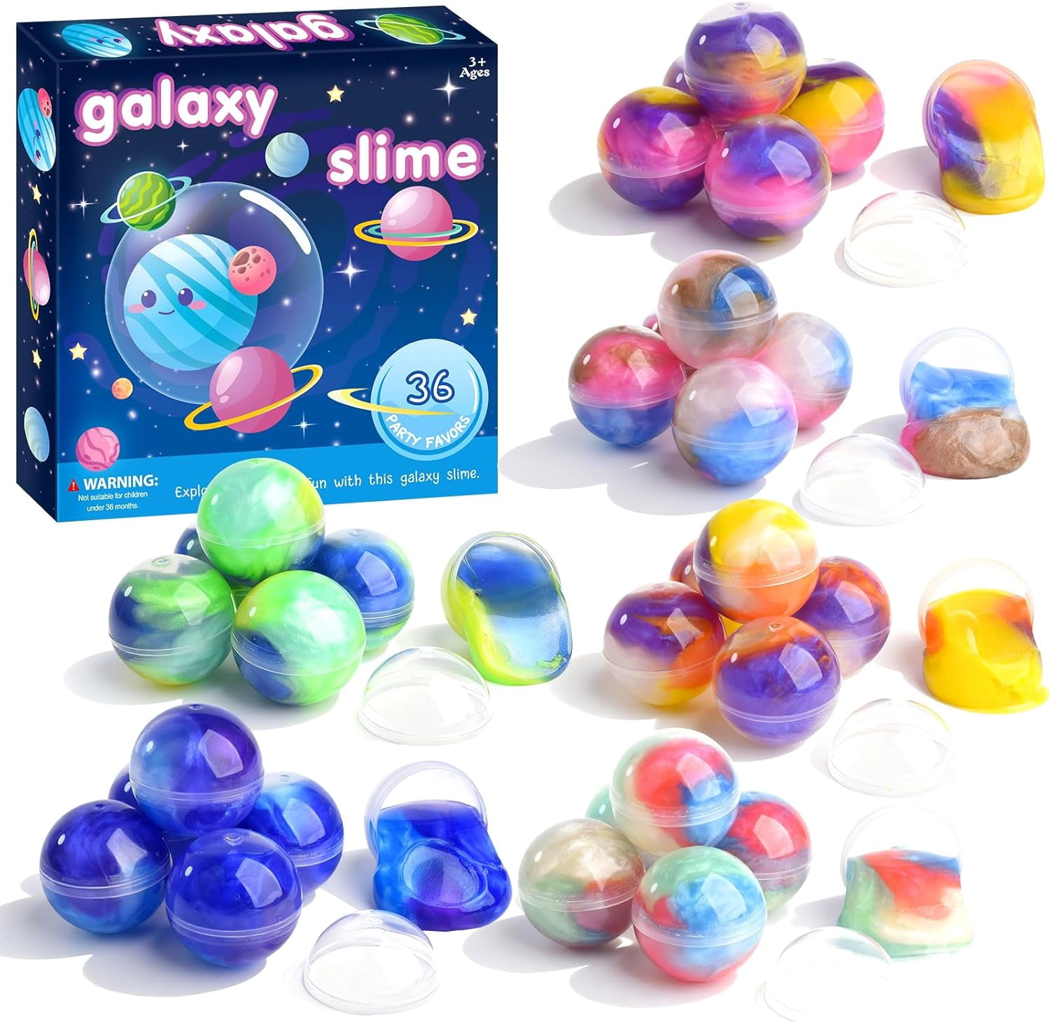 Slime Ball Kit, 36 Pack Galaxy Stress Relief Toys for Kids, Teens, Boys and Girls, Party Favors, Classroom Rewards, Goodie Bag Stuffers, Assorted Colors