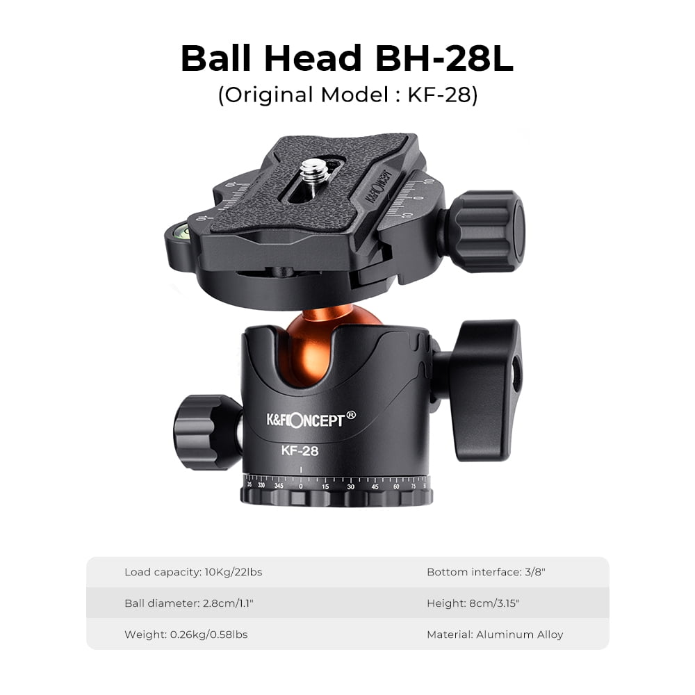 K&F CONCEPT 67" Camera Tripod Monopod with Ball Head 10kg/22lbs Load Capacity K255A4+BH-28L(TM2515M1)