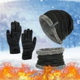 thumbnail image 2 of Ketyyh-chn99 Women Hat Gloves and Scarf Sets Men Winter Solid Color Warm Ear Protection Cold Knitted Hat Glove Scarf 3PCS Set,Black, 2 of 5