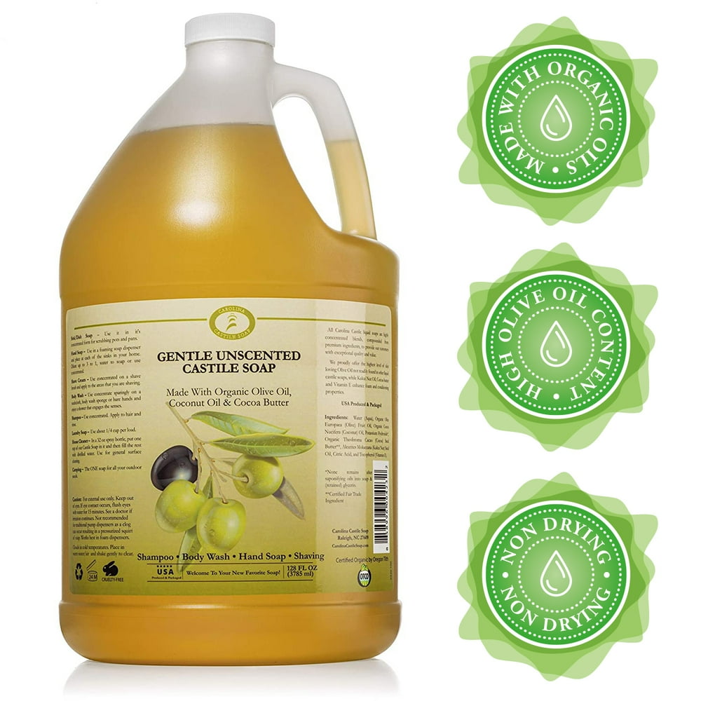 Liquid Unscented Castile Soap 1 Gallon Vegan & Pure Organic Soap Concentrated Non Drying All