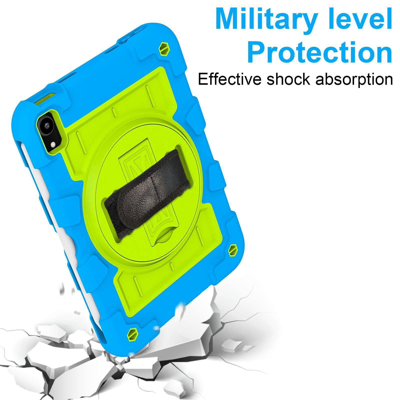 TECH CIRCLE for Apple iPad Mini (A17 Pro/A15) 7th/6th Generation Case 8.3" (2024/2021 Release), Durable Shockproof Protective Back Cover Case with Kickstand /Hand Strap /Shoulder Strap, Blue + Green