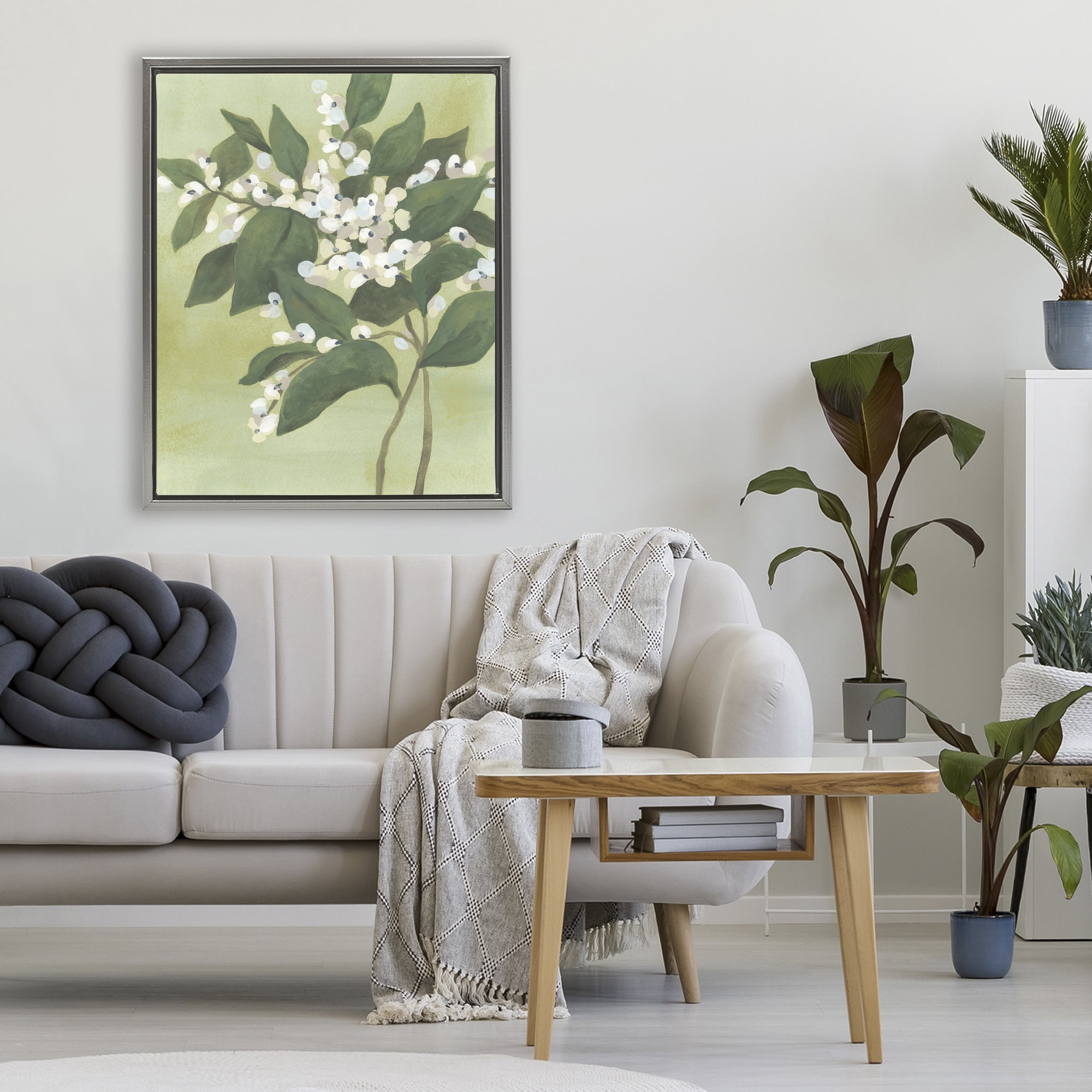 Stupell Industries Verdant Branch Bloom Gray Framed Floater Canvas Wall Art, design by June Erica Vess