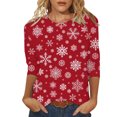 thumbnail image 2 of ESSSUT Femmes Tops Dégagement Femmes Casual Imprimer Noël en Vrac Trois Quarts Manches Ronds Tops Rouge XL, 2 of 5