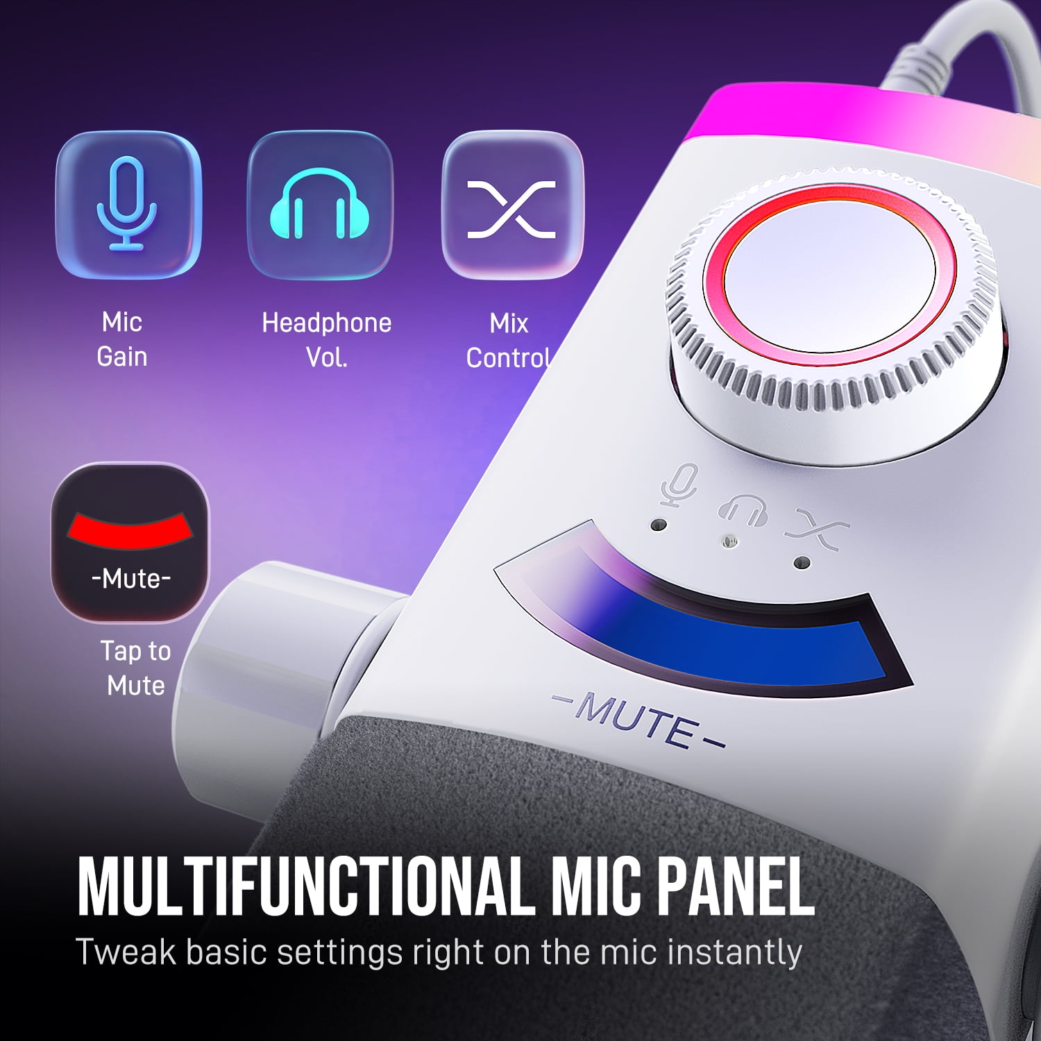 FIFINE AM8 Gaming Microphone Kit with Software, RGB Boom Arm Stand, USB/XLR Dynamic PC Microphone for Computer PS5 with Mute, Headphone Jack, AM8T PRO