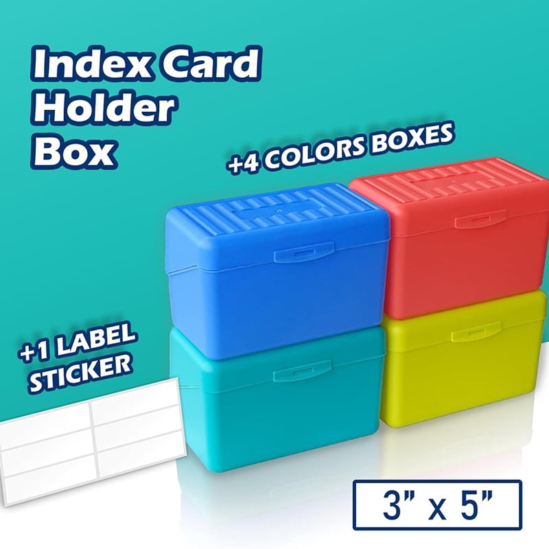 Index Card Holder Box 3x5In, Flash Note Card Holder Box Organizer Case, 3x5 Index Card Storage File Box, 4 Colors Pack