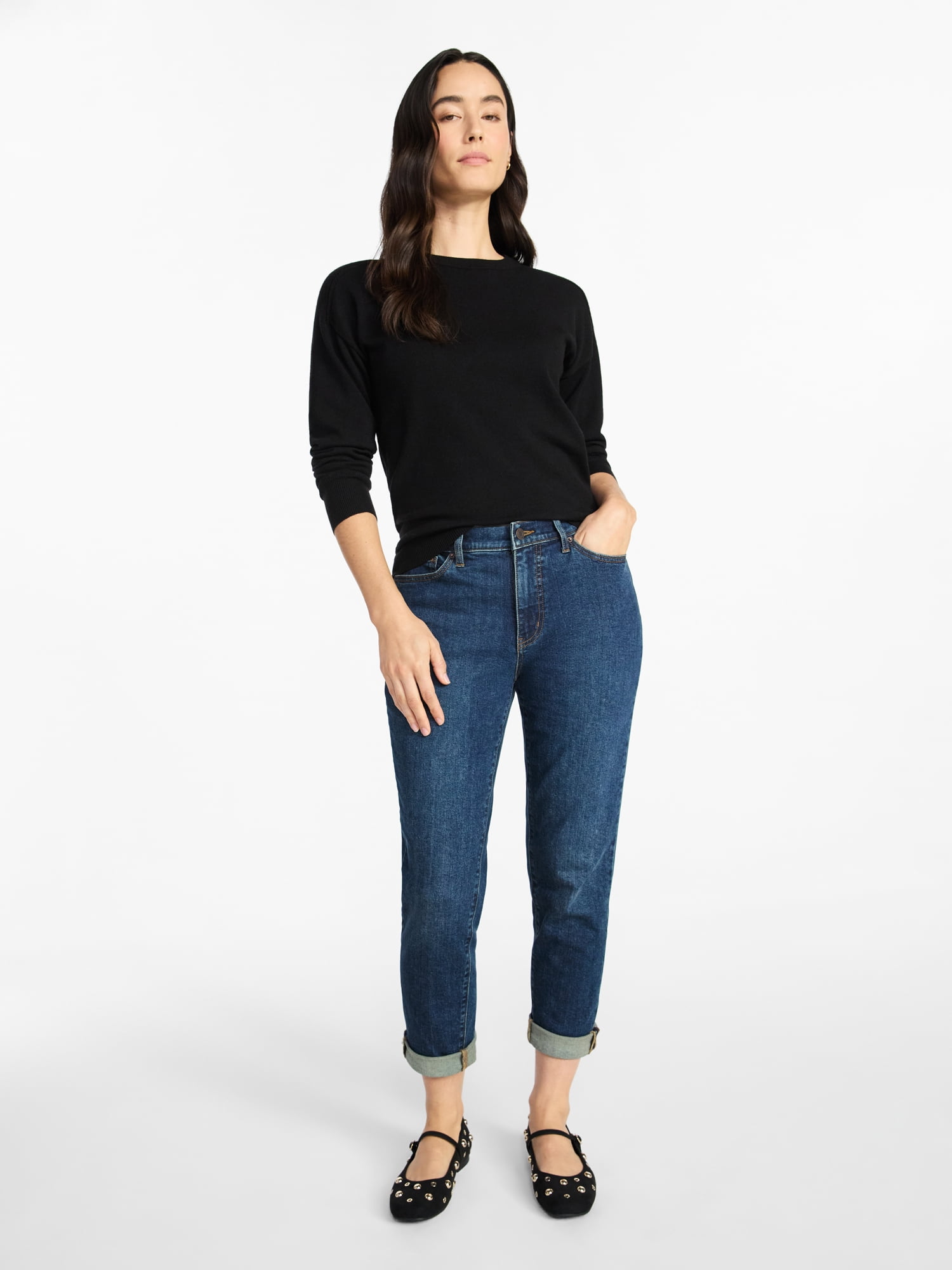 Time and Tru Women's Crewneck Sweater with Long Sleeves, Lightweight, Sizes XS-XXXL