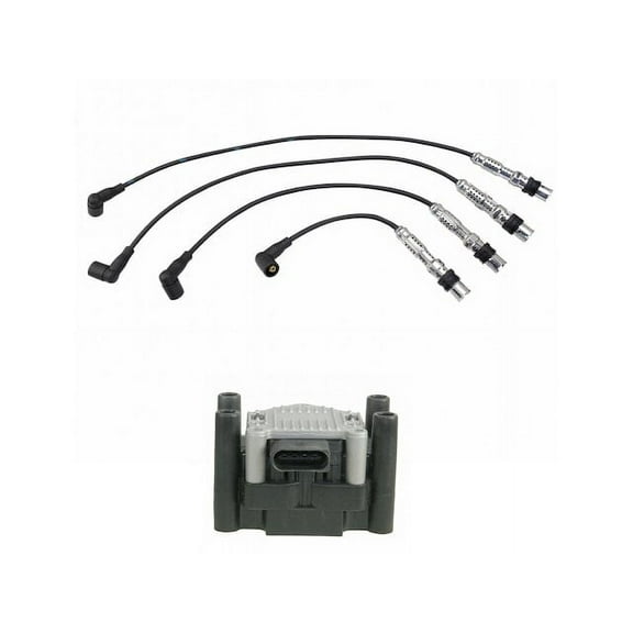 Ignition Coil and Spark Plug Wire Set 2 Piece - Compatible with 1999 - 2001, 2011 - 2015 Volkswagen Jetta 2000 2012 2013 2014