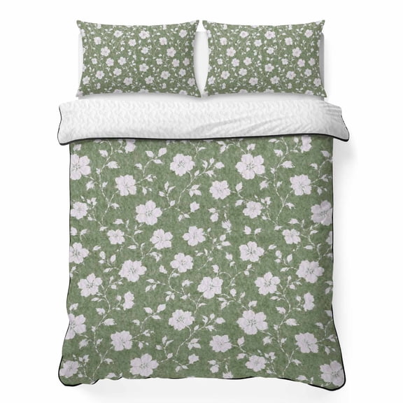 Quilts Twin XL Size Bedding Set, Sage Green Spring Floral Lightweight Quilted Comforter, Elegant Pastoral Flowers Farmhouse Reversible Bedspread Coverlet with Pillow Covers for All Season, 68" x 98"