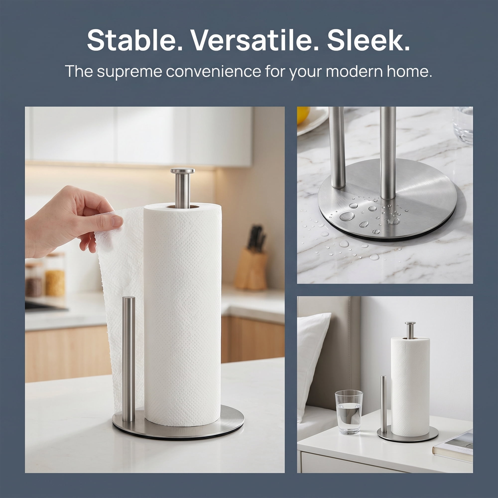 Unique Bargains Countertop Non Slip Base Paper Towel Holder Silver 11.8x6.7inch