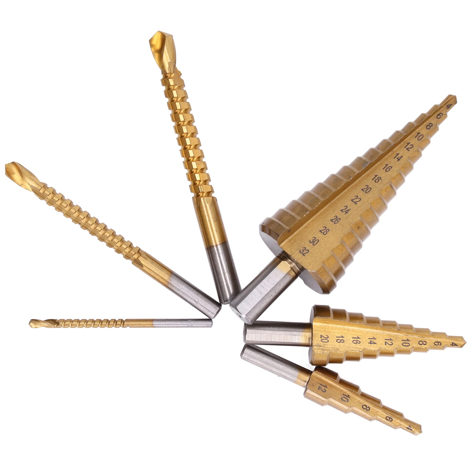 Straight Grooved Step Drills Bits, 118° X Opening Design Wear Resistance Titanium HSS Drill Set