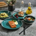 thumbnail image 2 of Gibson Elite Clarina 16 Piece Double Bowl Stoneware Reactive Glaze Round Plates and Bowls Dinnerware Set - Teal, 2 of 6