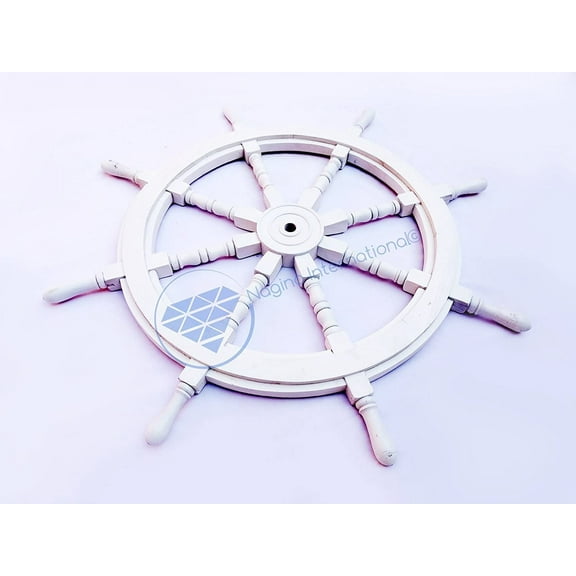 Nautical Vintage White Wood Crafted Pirate's Ship Wheel - Captain Maritime Beach Home Decor Gift - Nagina International (42 Inches)