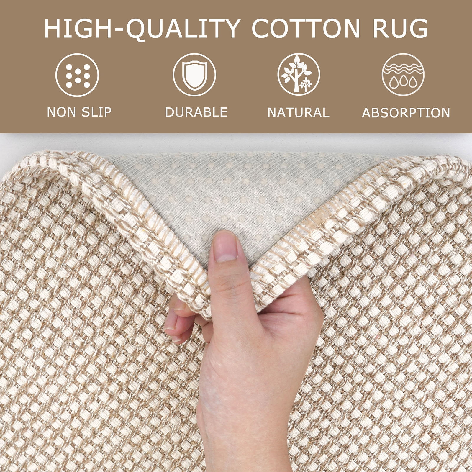 iOhouze Boho Entryway Rugs 2x3 ft Small Area Rugs Washable Rugs Rubber Backed Front Door Rug Cotton Entrance Rugs for Front Porch Bathroom Kitchen Bedroom, Ivory/Khaki