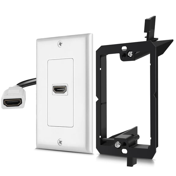 TNP HDMI Wall Plate - 1 Port HDMI Faceplate Mount Panel with Low Voltage Metal Mounting Bracket & Pigtail Coupler Cable - 4K UHD ARC/eARC High Speed Ethernet Extension Pass-Thru Socket Plug Outlet