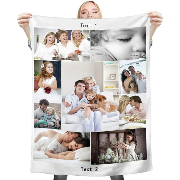 Fleece Blanket Personalised Photo Custom Personalized Throw Blanket Dog Super Soft Collage Customised Pictures Names Texts For Baby & Adult With Pet Photos Birthday Wedding Gift (9 photos, 80*120cm)