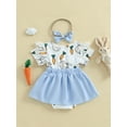 thumbnail image 4 of aturustex Toddler Baby Girls Easter Outfits 0 3M 6M 9M 12M 18M Infant Short Sleeve Rompers A-line Dress Rabbit Carrot Embroidery Bodysuits Skirt Hem Cl Summer Daily Clothes for Holiday Party, 4 of 7