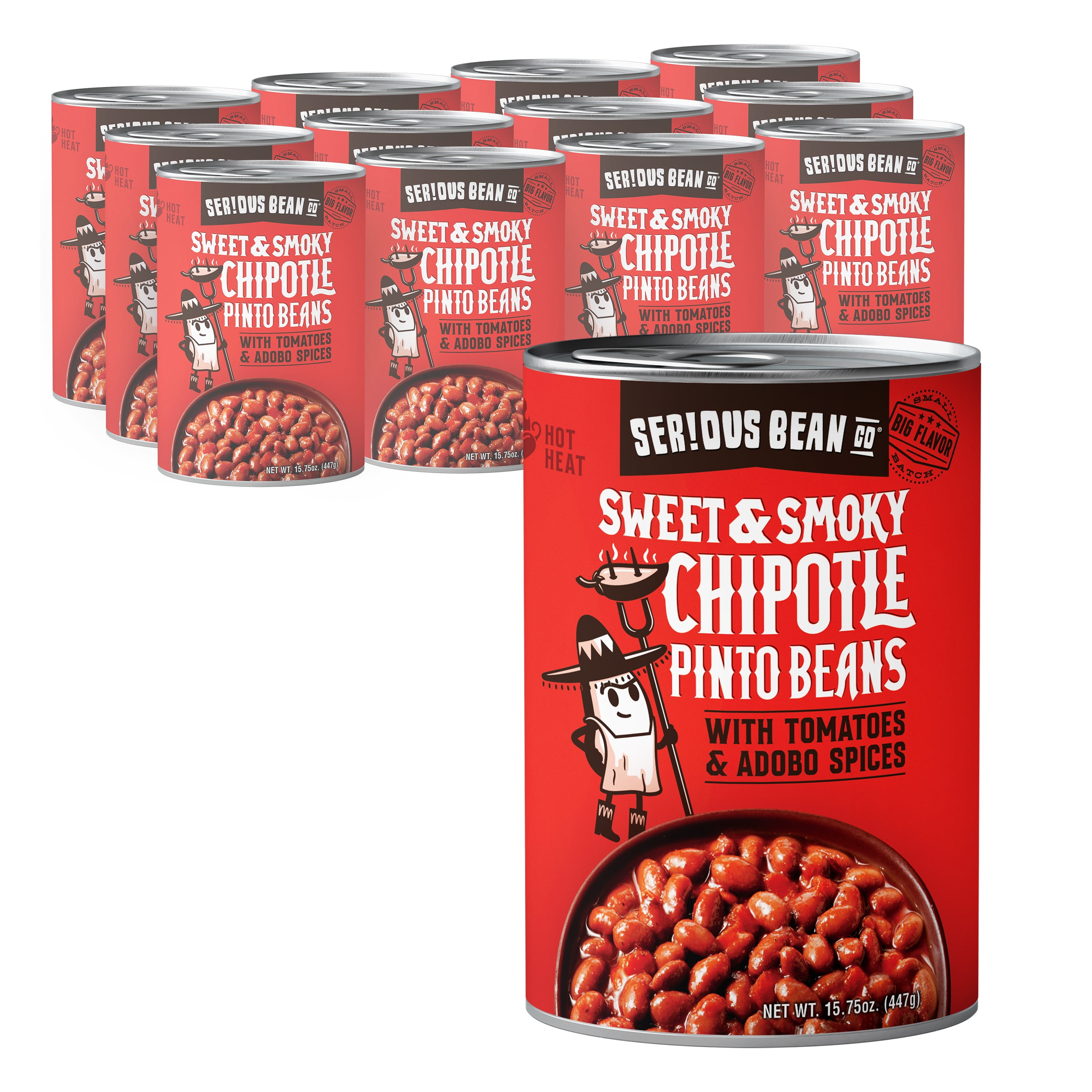 (12 Cans) Serious Bean Co Sweet and Smoky Chipotle Pinto Beans, 15.75