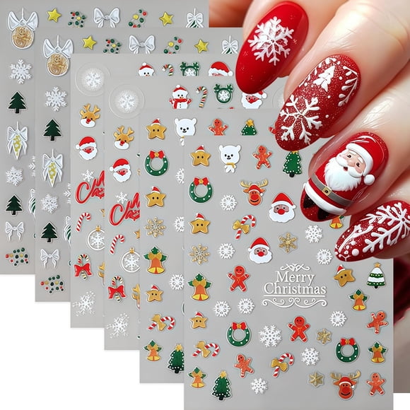 Pegatinas navideñas para uñas Quezadyl, 6 unidades, autoadhesivas en 3D