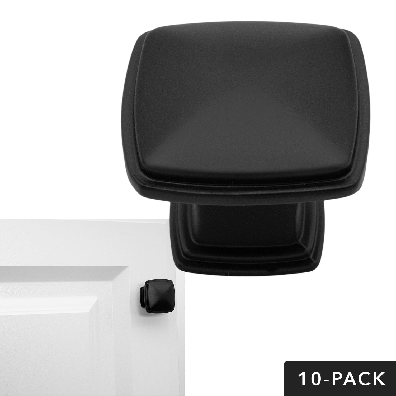 BROOKWOOD Square Deco Modern Cabinet Hardware Knob, Matte Black, 10 Pack