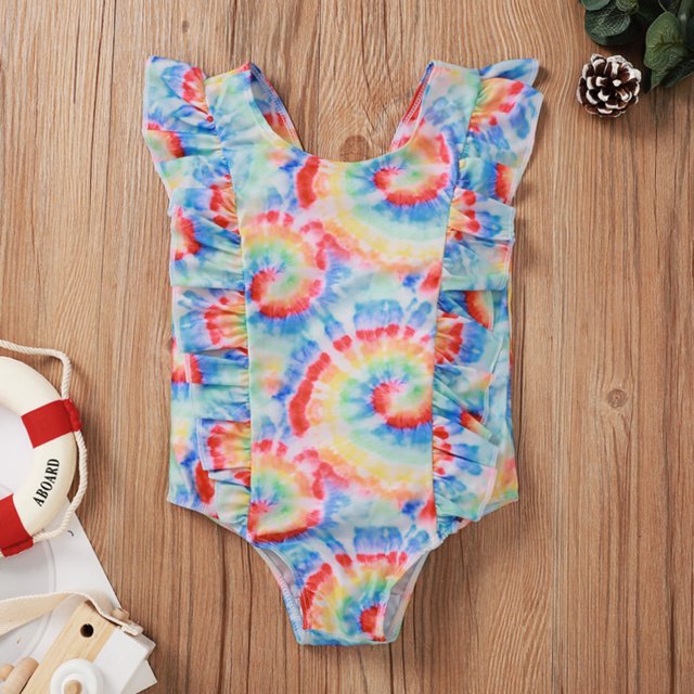 Traje de baño de una pieza con efecto tie-dye para niñas pequeñas, ropa de playa
