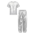 thumbnail image 5 of Zaldita Kids Girls Sparkle Hip Hop Jazz Latin Dance Outfit Metallic Short Sleeve T-Shirts Tops with Harem Pants Set Silver 3-4, 5 of 7