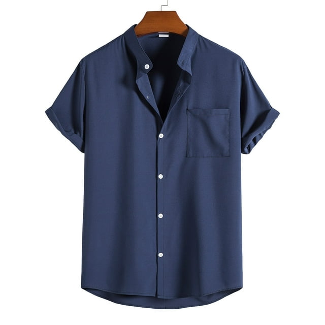 DPTALR Chemise à Col Montant à Manches Courtes Décontractée pour Homme Chemise à Col Montant à Manches Courtes Décontractée